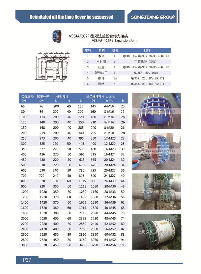 上海雙法蘭傳力接頭，上海可拆式傳力接頭，上海淞江可拆式雙法蘭傳力接頭